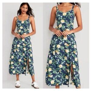 Old Navy Womens XXL Midi Slip Dress Blue Yellow Rose Floral Cottagecore Feminine